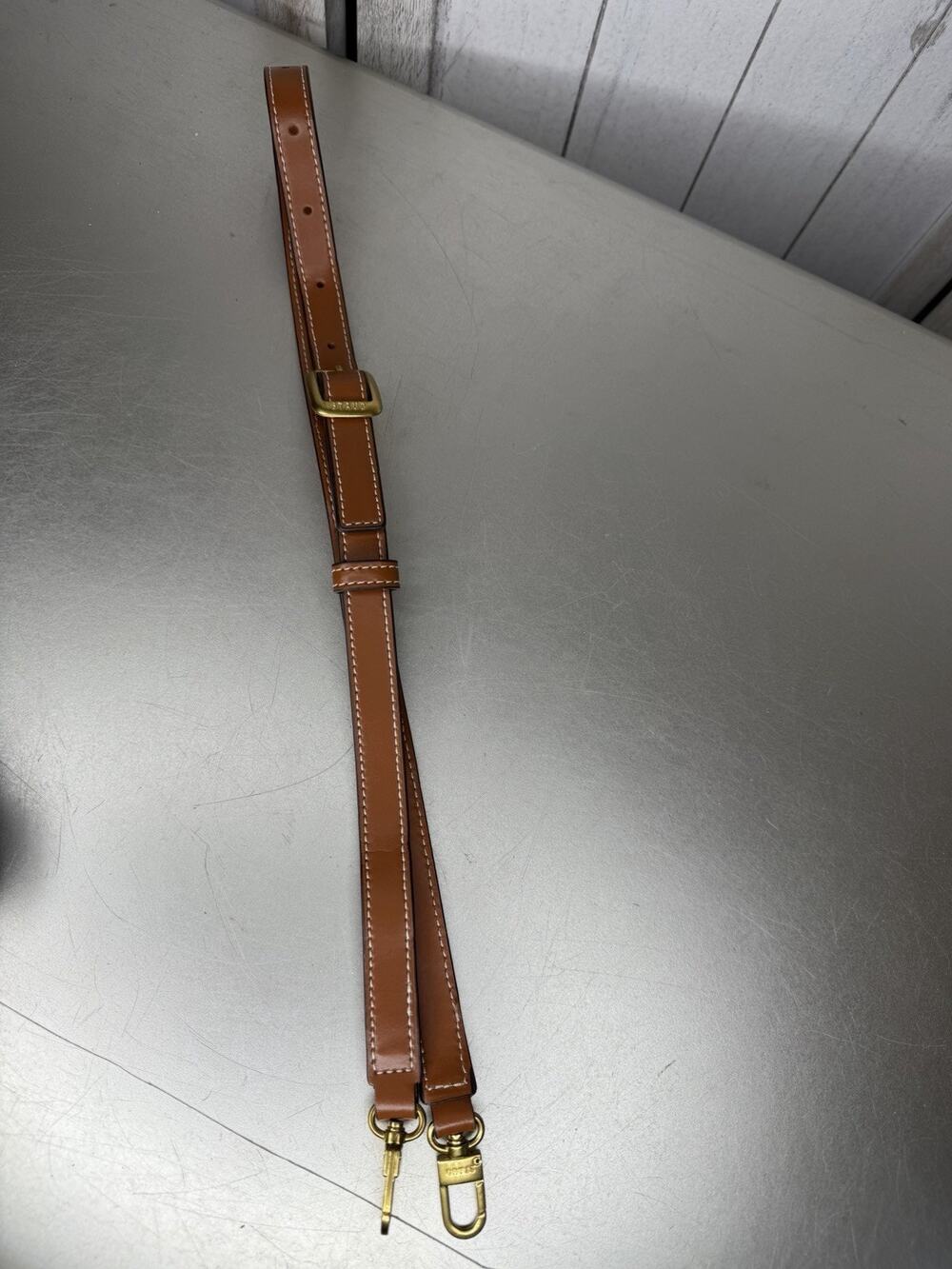 STAUD Replacement Leather Strap Brown Brass Tone Hardware Adjustable